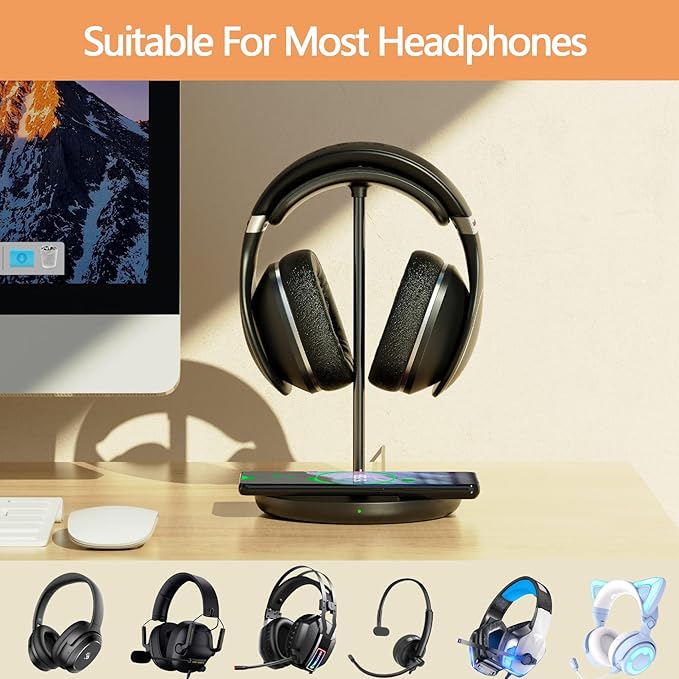 Headphone Stand with Wireless Charger, Gaming Headset Holder Hanger Rack 2 IN 1 - Image 6
