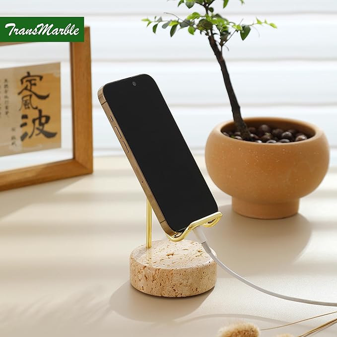 Marble Phone Stand with Metal Holder, Charging Available While Using, Swipe Up - Image 2