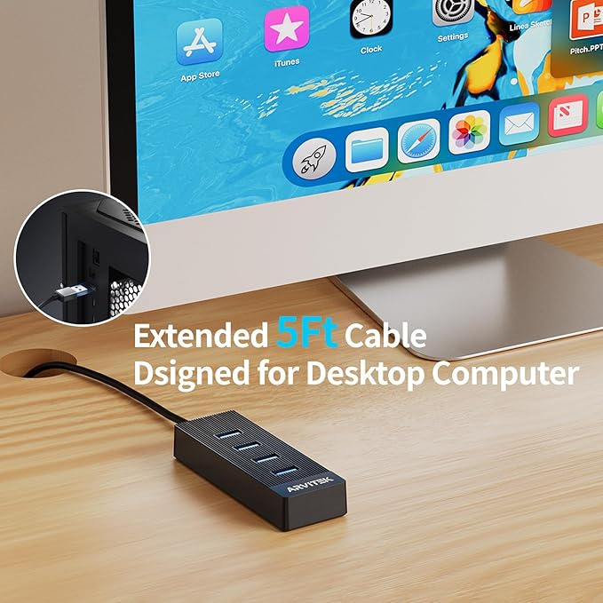 4-Port USB 3.0 Hub for Desktop, USB Extender Hub 5Gbps, USB Multiport Adapter - Image 4