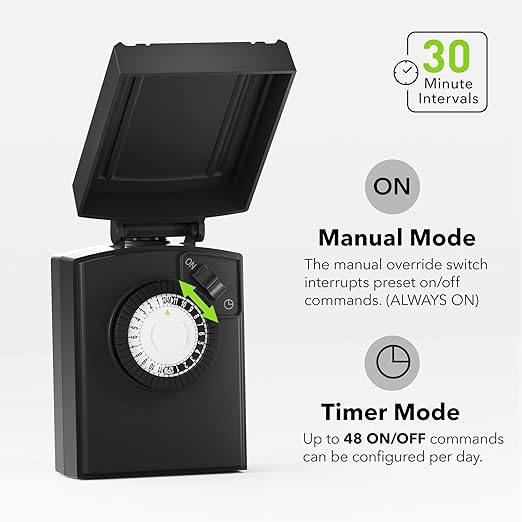 BN-LINK 24 Hour Heavy Duty Mechanical Timer, Outdoor Timer Outlet Waterproof - Image 4