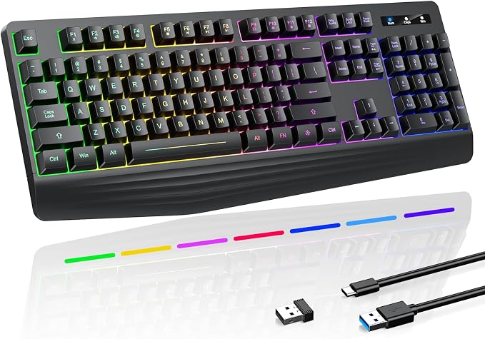 Wireless Gaming Keyboard, RGB & Single-Color Backlit, Full-Size Waterproof by yesbeaut