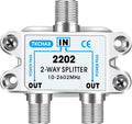 2 Way Coaxial Cable Splitter, Support 10-2602MHz, RG6 Compatible, Nickel-Plated by TKCHAX