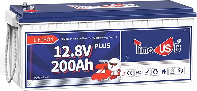 12V 200Ah Plus LiFePO4 Battery, Built-in 200A BMS, Deep Cycle Battery by Timeusb