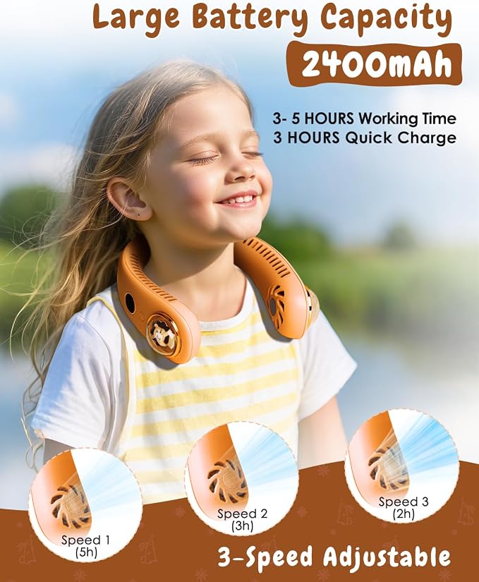 Neck Fan for Kids, Bladeless Portable Fan Rechargeable for 4-14Y Girls & Boys - Image 2