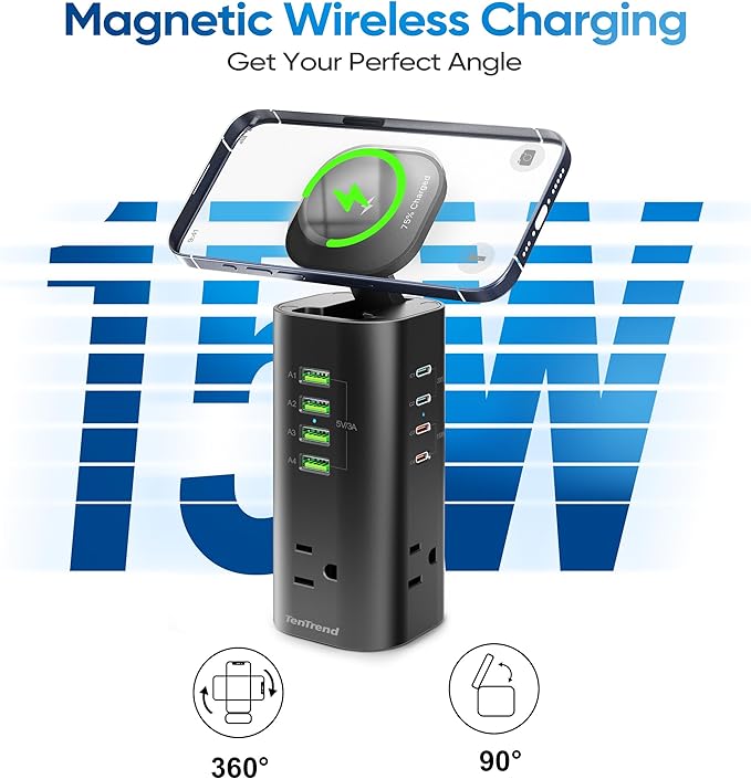 160W Fast Charging Station, TenTrend Power Strip Tower Surge Protector - Image 4