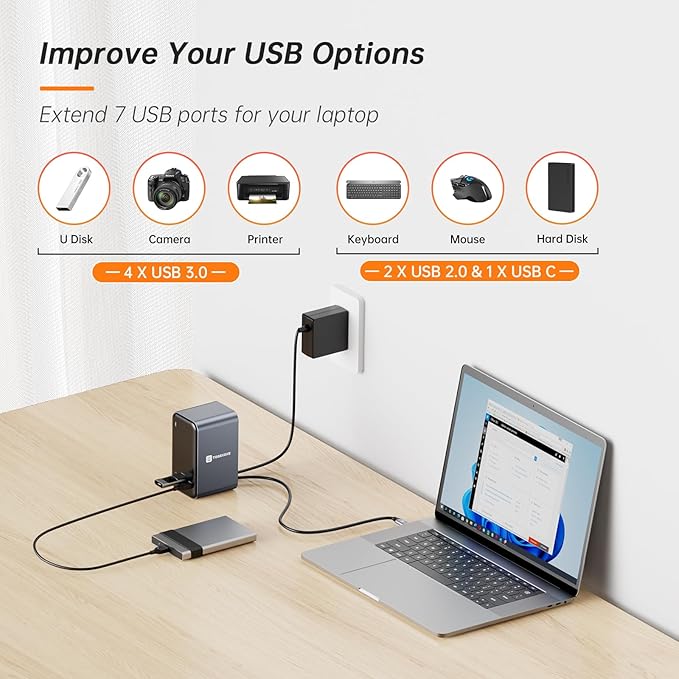 TobenONE USB C Laptop Docking Station Dual Monitor, 15-in-1 USB C Dock - Image 4