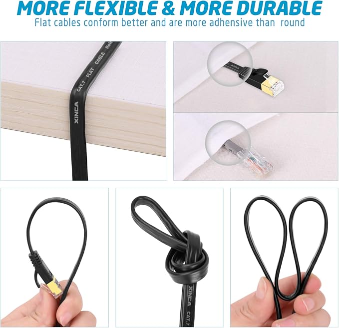 Cat 7 Flat Ethernet Cable 25ft Black, High Speed 10GB Shielded LAN Internet - Image 5