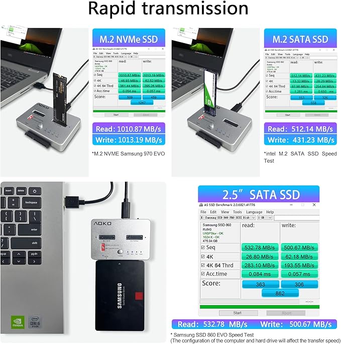 AOKO M.2 NVMe to M.2 SATA and 2.5”/3.5” SSD/HDD Clone Docking Station, USB-C - Image 4