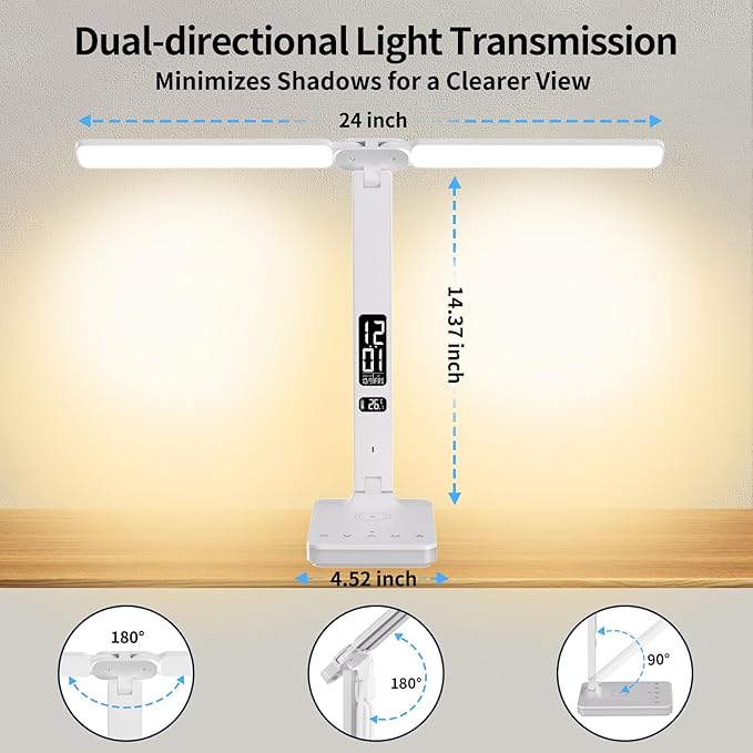 LED Desk Lamp with Charger, USB Charging Port, Dual Swing Arm Desk Light with 5 - Image 4