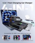 Retractable Car Charger, 4 in 1 Fast Car Phone Charger - Image 3