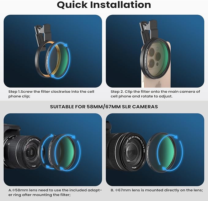 67mm CPL Filter for Phone/DSLR, HD Circular Polarizer Polarizing Filter - Image 6
