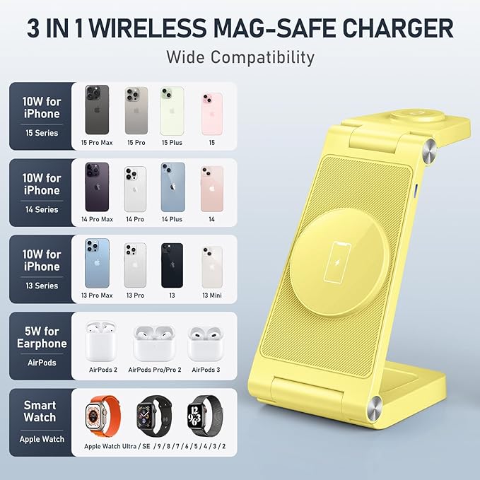 Magnetic Wireless Charger Stand, 3 in 1 Foldable Wireless Charging Station - Image 5