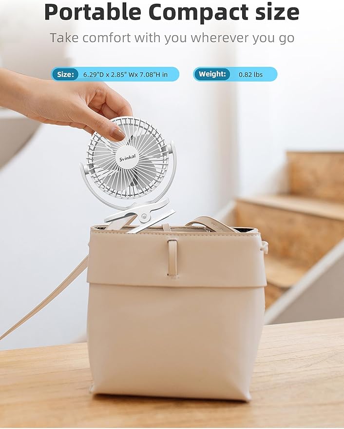 usb Personal Clip on Fan 2400mAh Battery Operated 6in, Type C, 3 Speed - Image 5