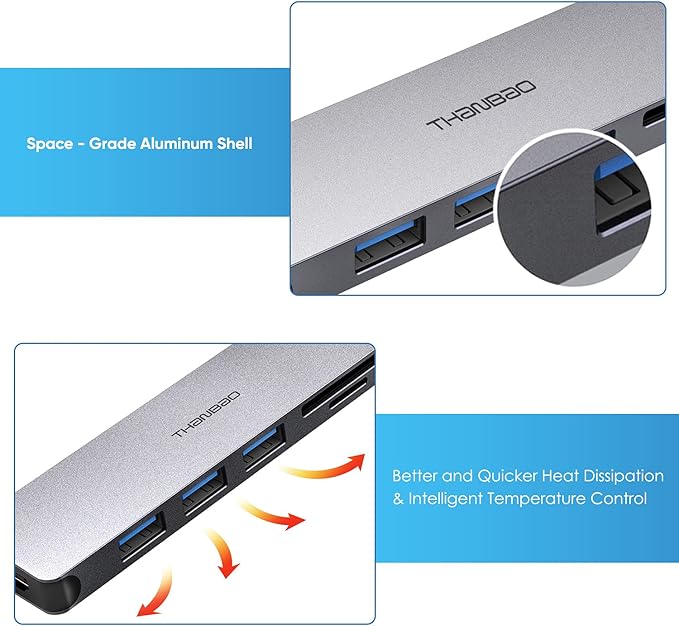 USB C Hub Multiport Adapter - 7 in 1 Portable Space Aluminum Dongle - Image 6