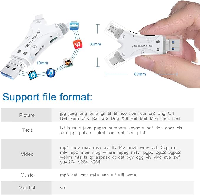 SD Card Reader for iPhone/ipad/Android/Mac/Computer/Camera, 4 in1 Micro SD Card - Image 4