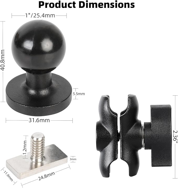 1" Track Ball with T-Bolt Attachment & Short Double Socket Arm, Aluminum Alloy - Image 5
