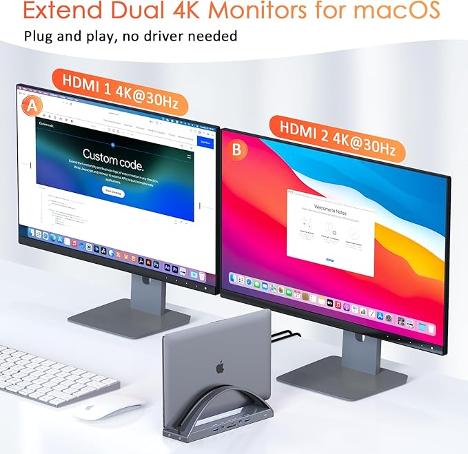 TobenONE MacBook Docking Station Dual Monitor 4K - Image 3