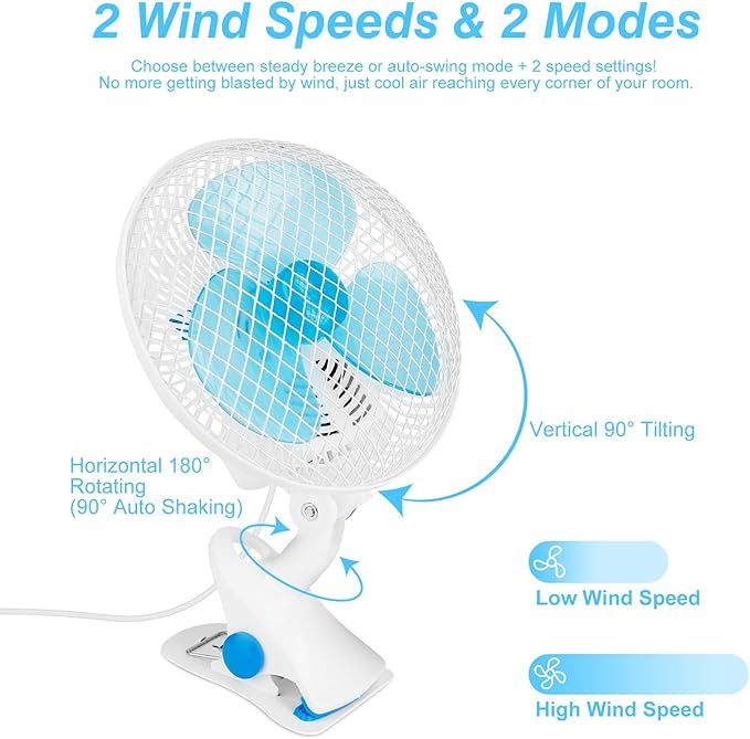 8.66" Portable Clip on Fan, 2 Speed Desk Fan - Image 6