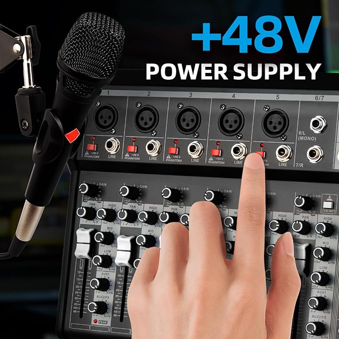 Depusheng Professional Audio Mixer, 7 Channel Audio Interface Sound Board - Image 4