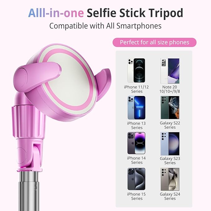 UBeesize Pink 62'' Magnetic Selfie Stick & Phone Tripod - Image 6