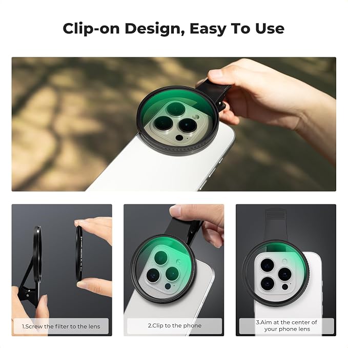 K&F Concept 67mm Clip-on CPL Phone Camera Lens Filter Kit, Circular Polarizer - Image 7