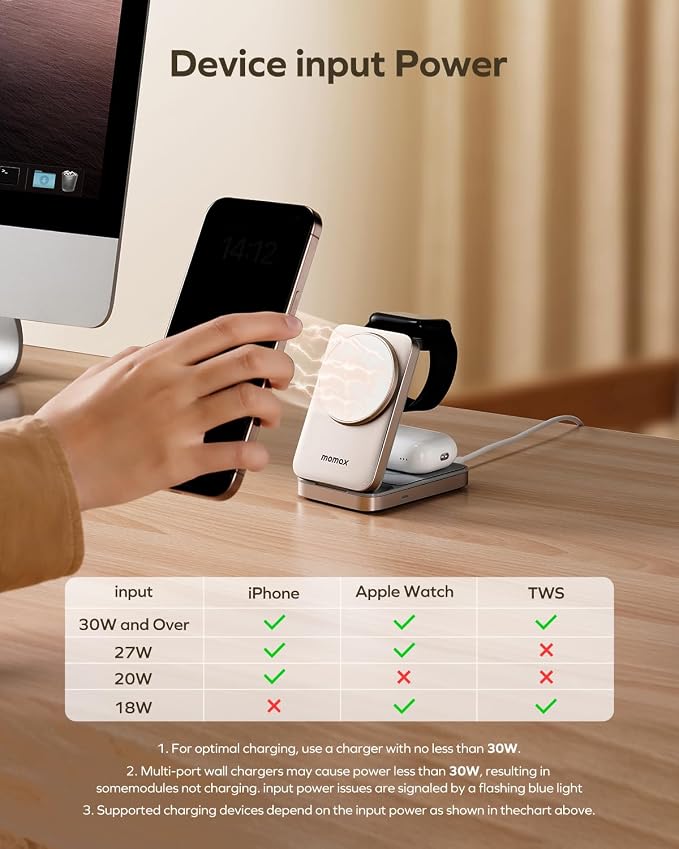 MOMAX 3-in-1 iPhone 16 Charging Station, MagSafe-Compatible Wireless Charger - Image 8