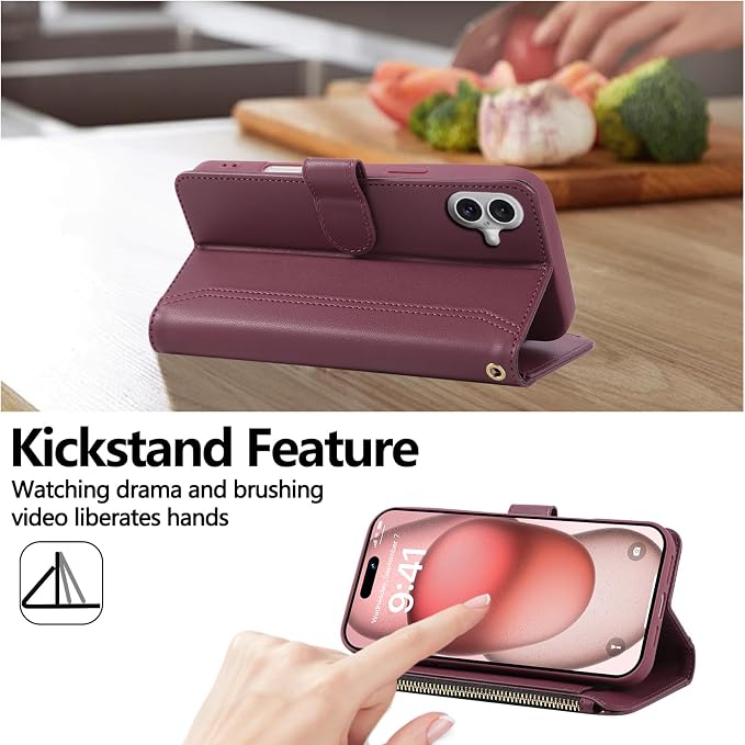 Compatible with iPhone 16 Wallet Phone Case-PU Leather Magnetic Flip Cover with - Image 3