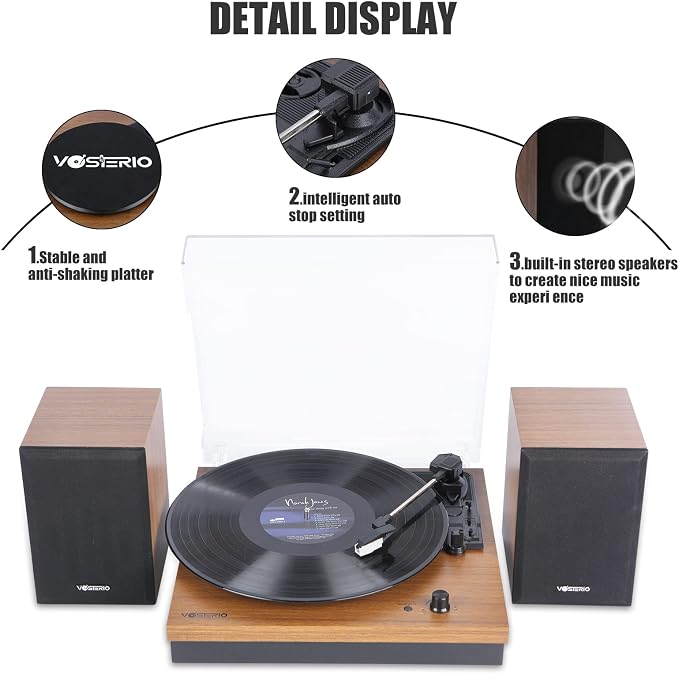 Bluetooth Record Player, 3-Speed Belt-Driven Turntable - Image 5