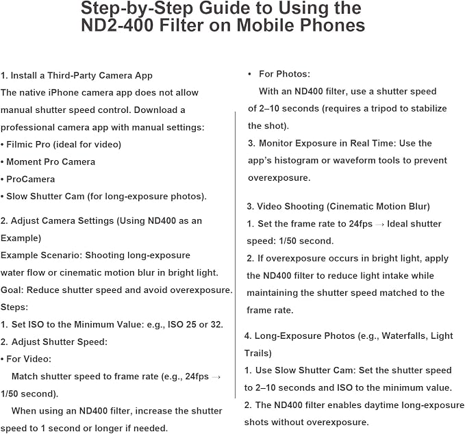 52mm Clip-on ND2-400 Phone Camera Lens Filter Kit, Adjustable Neutral Density - Image 8