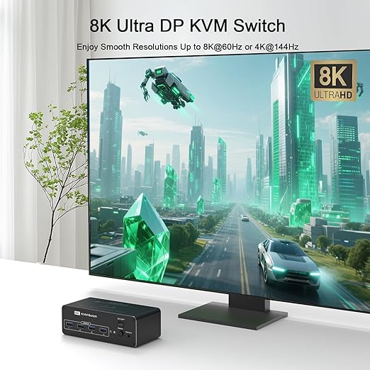DEMEXBOOK Dual Monitor DisplayPort KVM Switch 2 Monitors 2 Computers 8K@60Hz - Image 4