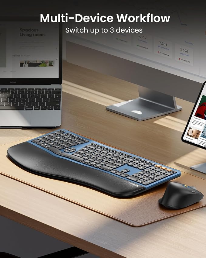 ProtoArc Ergonomic Wireless Keyboard Mouse, EKM01 Plus Full Size Ergo Bluetooth - Image 6