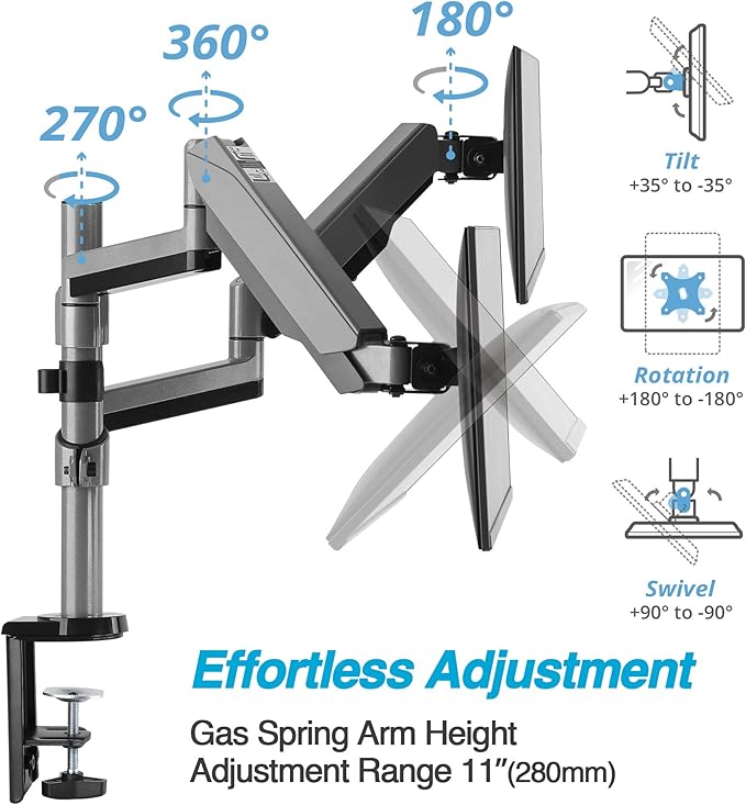 AVLT Dual 13"-27" Stacked Monitor Arm Desk Mount - Image 3