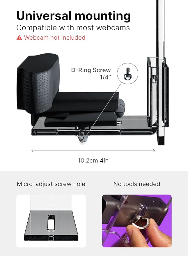 PlexiCam Pro V2 | Center Screen/Middle Screen Webcam Mount | Position Any - Image 4