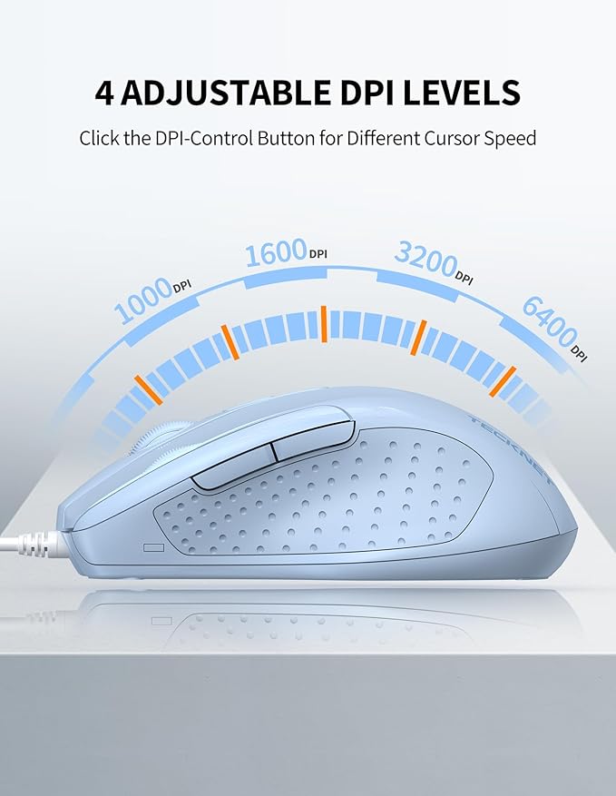 TECKNET Wired Mouse, 6-Button Corded - Image 2