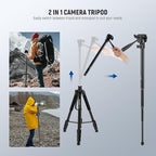 NEEWER Basic 74" Video Tripod Monopod, 3 Way Pan Tilt Head, Overhead Camera - Image 3