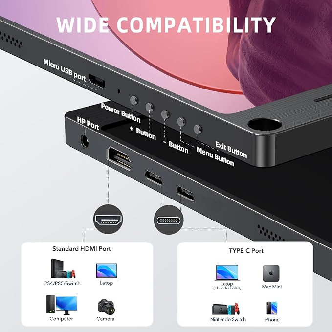 UPERFECT Portable Monitor, 15.6" IPS HDR 1920X1080 FHD Eye Care Travel Screen - Image 3