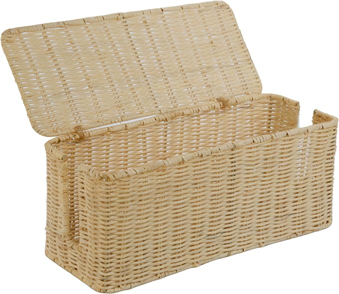 PEMAR Natural Rattan Wicker Cable Management Box, Cable Organizer, 2 Open Slots by PEMAR