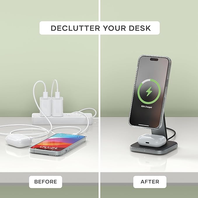Satechi 2 in 1 Wireless Charger, Qi2 15W Dual Wireless Charger Stand, Foldable - Image 4