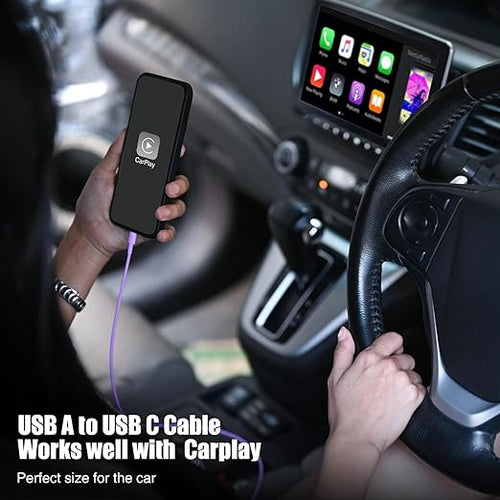 3-Pack Purple USB A to USB C Cable，USB to USB C Car Carplay Cable - Image 2