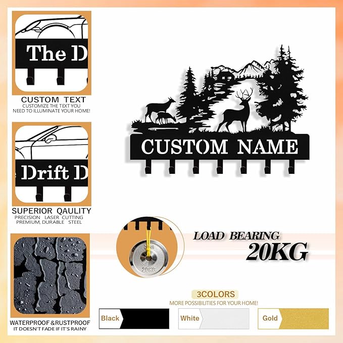 Personalized Deer Key Holder Wall Mount, Custom Metal Key Rack Key Holder - Image 5