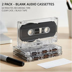 2 Pack Blank Cassette Tapes 60 Minutes Clear Audio Recording Tape - Image 2