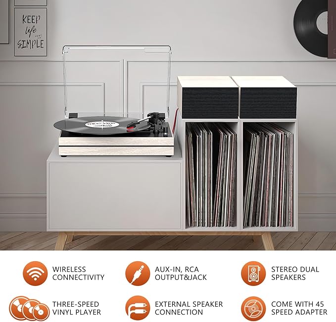Record Player for Vinyl with External Speakers, Belt-Drive Turntable with Dual - Image 3