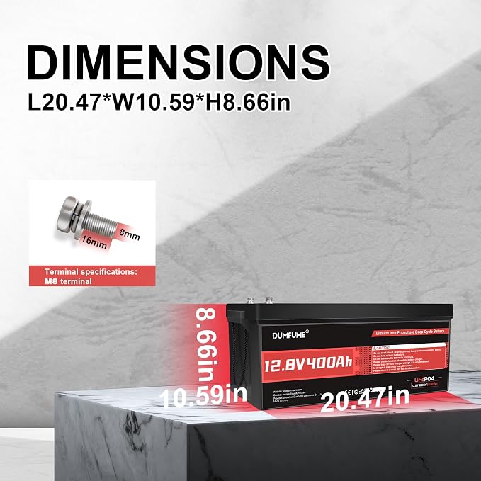12V 400Ah LiFePO4 Lithium Battery, 5120Wh Energy Built-in 200A BMS 15000+ Cycles - Image 2