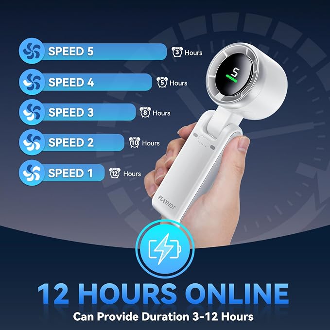 Portable Handheld Turbo Fan, 5 Gear Wind, Battery Operated, 3 IN 1 Hand Fans - Image 3