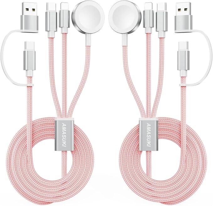 2Pack Pink-Travel Essentials 3 in 2 USB C Cable by ChargeBeyondPowerWithin