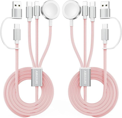 2Pack Pink-Travel Essentials 3 in 2 USB C Cable by ChargeBeyondPowerWithin