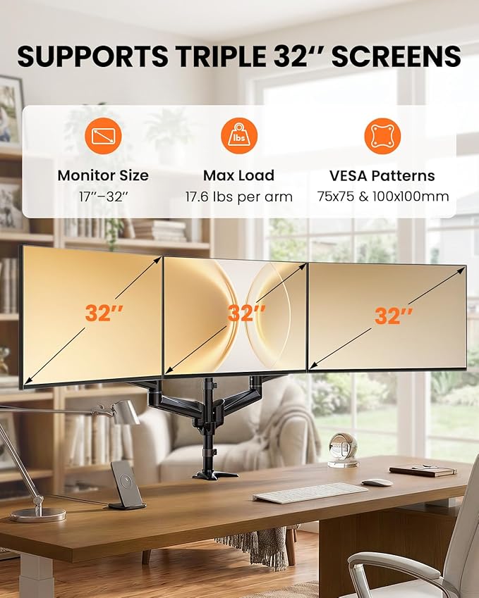 ErGear Triple Monitor Mount, Fully Adjustable Gaming 3 Monitor Desk Mount - Image 2