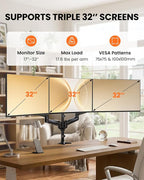 ErGear Triple Monitor Mount, Fully Adjustable Gaming 3 Monitor Desk Mount - Image 2