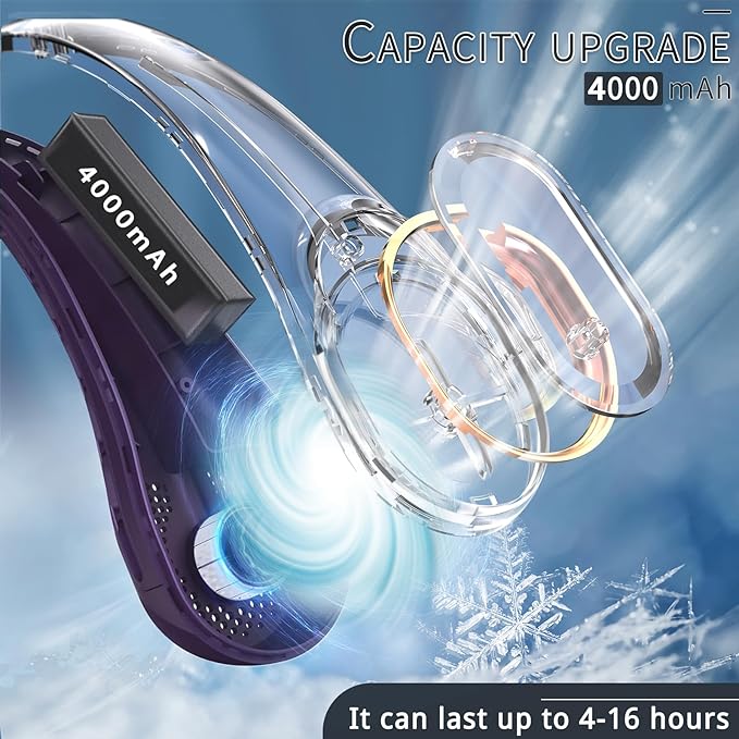 Portable Neck Fan, Neck Fans for Men, 4000 mAh Rechargeable Personal Fan - Image 4