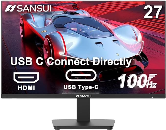 SANSUI Monitor 27 Inch 100Hz USB Type-C Computer Monitor, FHD 1920X1080P by SANSUI